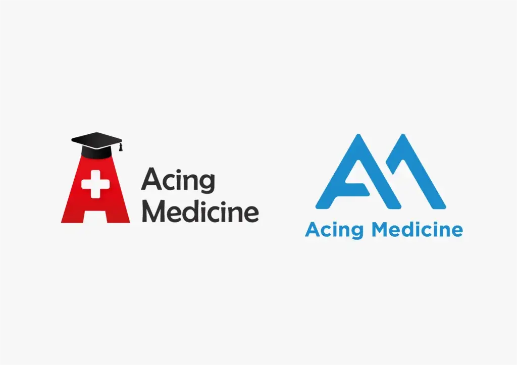 Acing Medicine medical education brand logo featuring academic cap and healthcare cross symbol