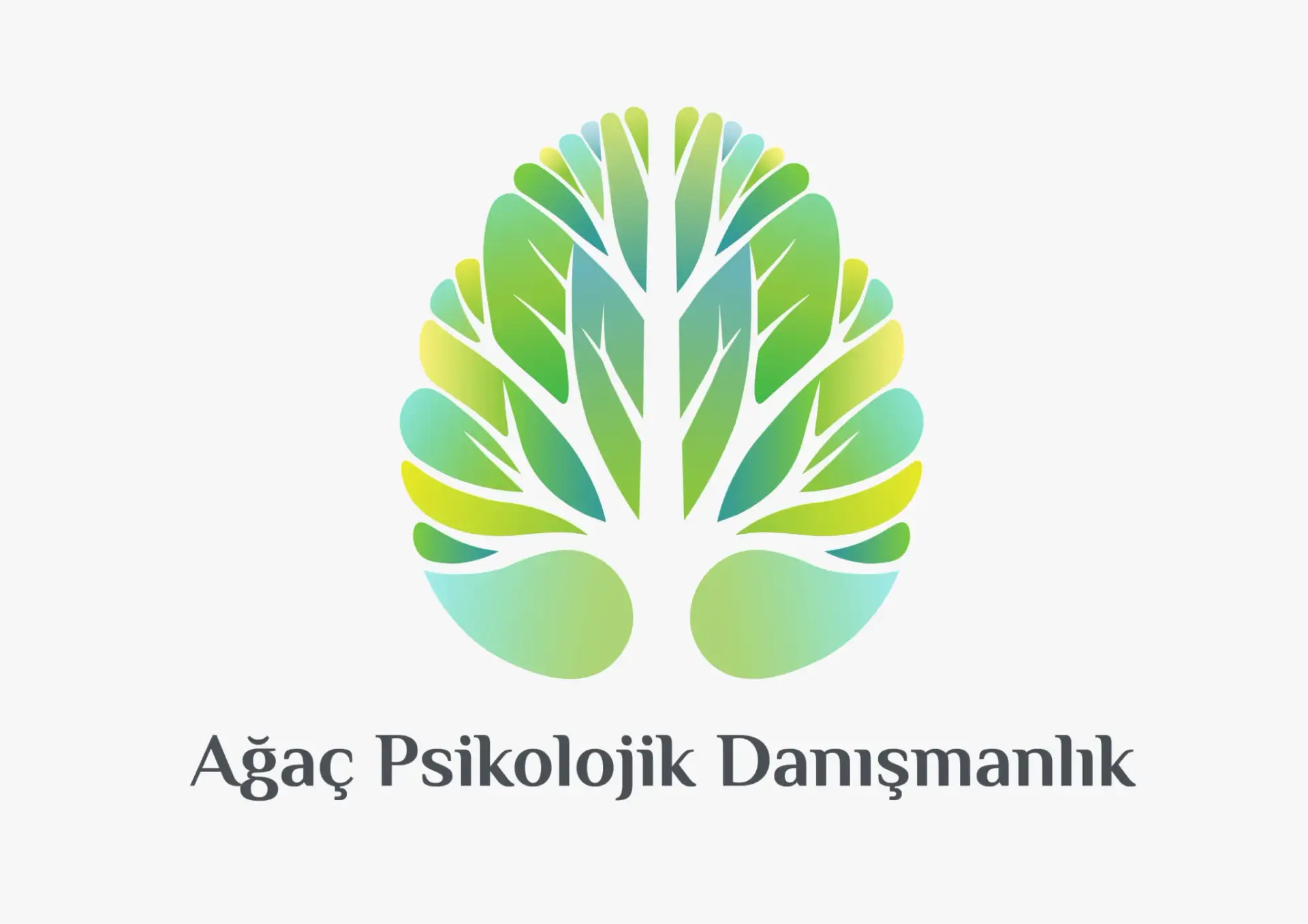 Ağaç Psikolojik Danışmanlık logo featuring stylized tree and brain shape with green and blue leaves