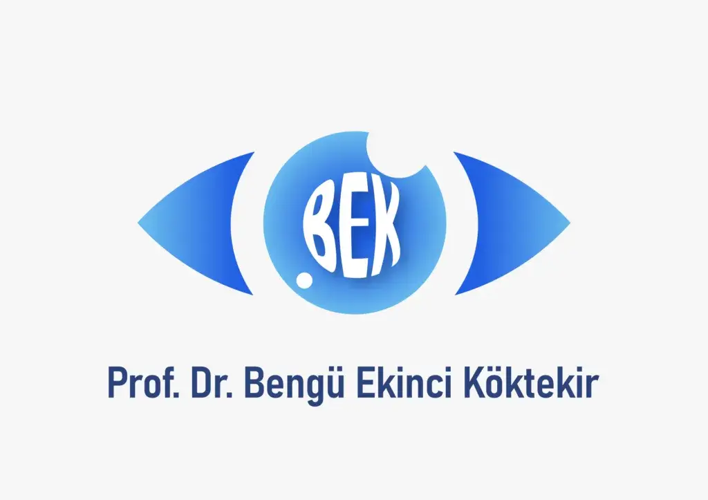 Prof. Dr. Bengü Ekinci Köktekir eye clinic logo with stylized blue eye and BEK monogram