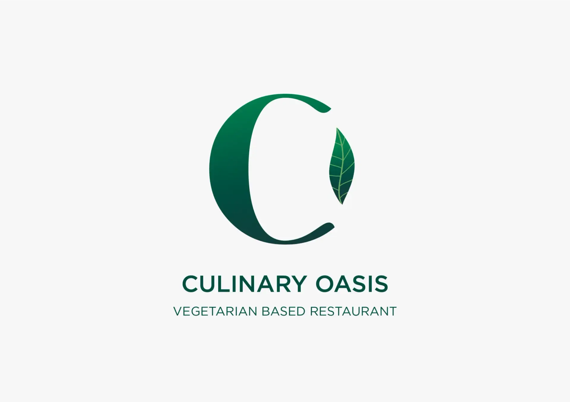 Culinary Oasis plant based restaurant brand logo with leaf icon