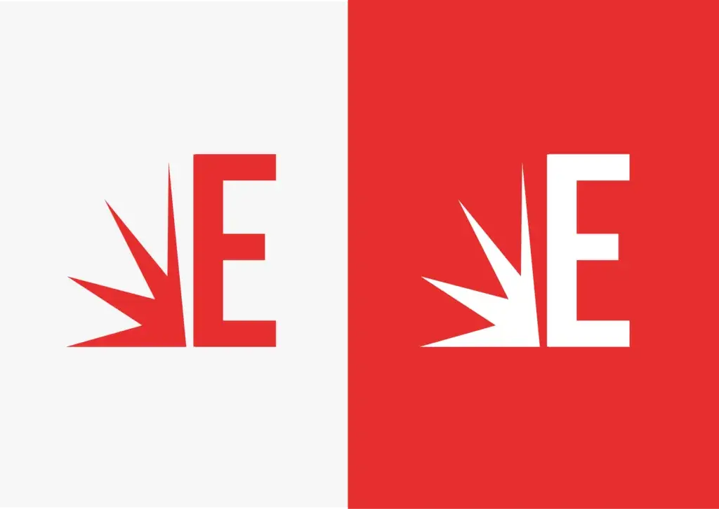 Modern digital magazine news channel logo featuring bold letter E with dynamic burst design