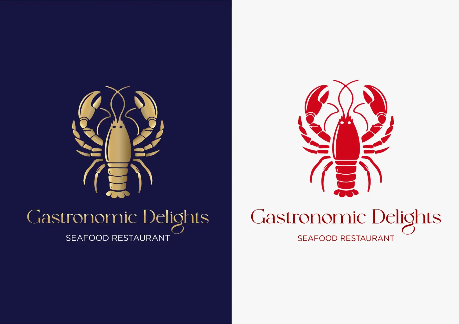 Gastronomic Delights seafood restaurant logo featuring elegant lobster emblem