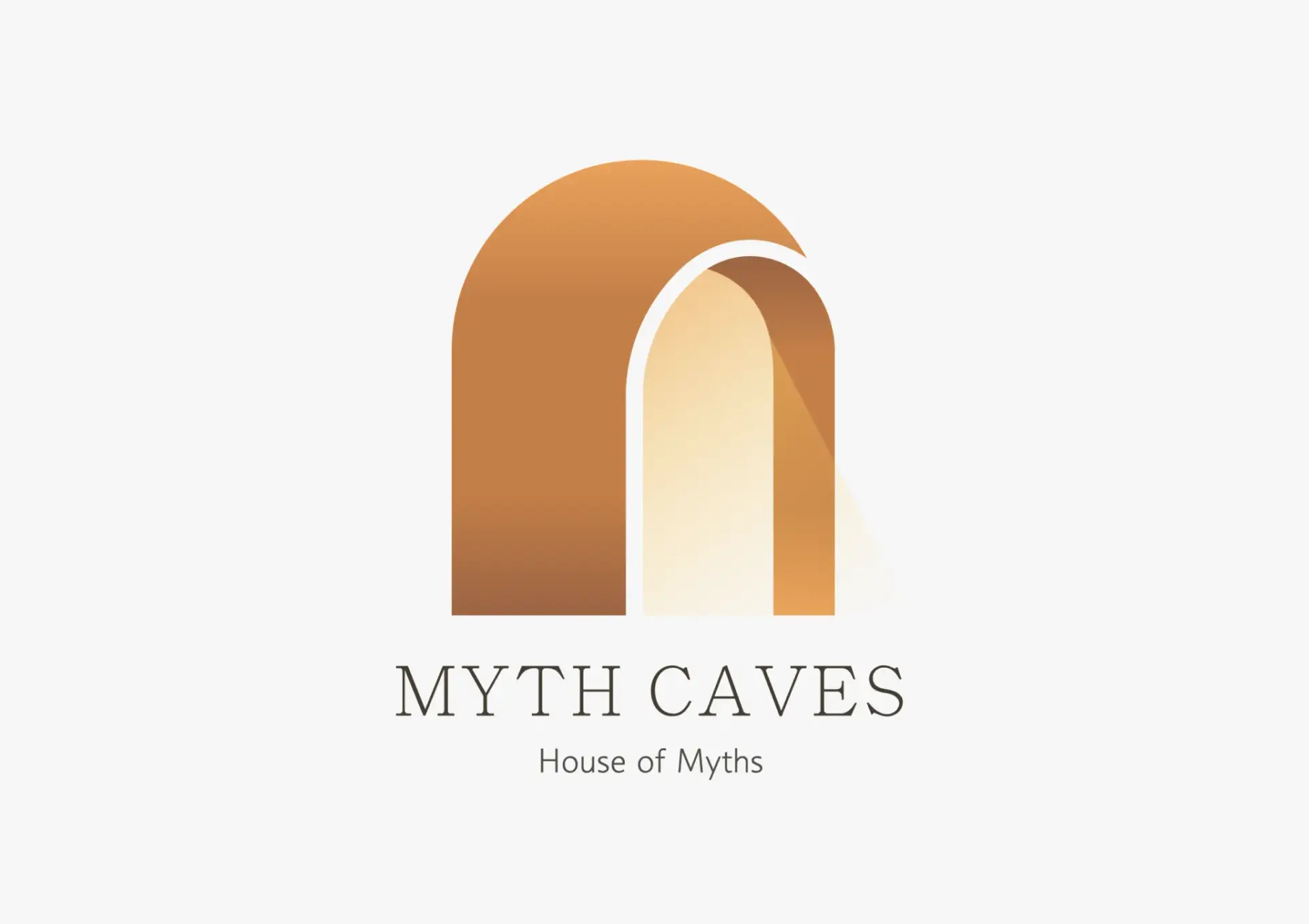 Myth Caves House of Myths logo with modern cave-inspired arch design