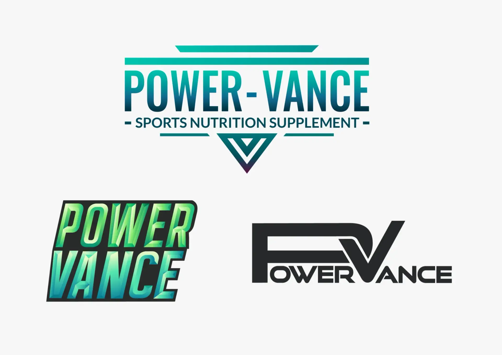 Power-Vance sports nutrition brand logo with modern performance typography