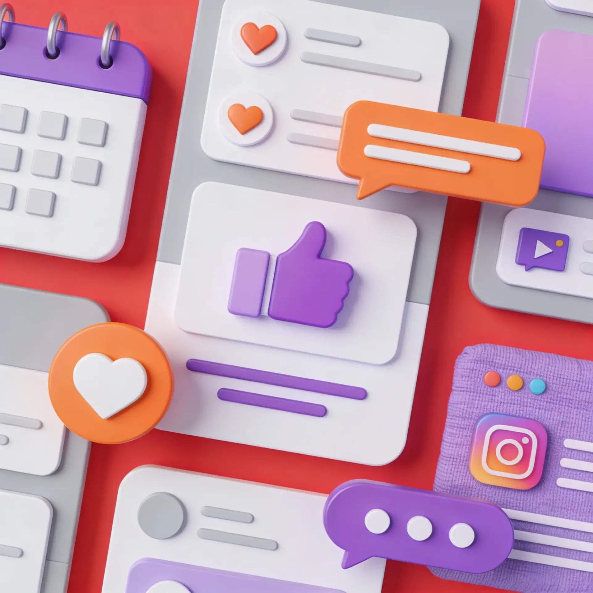 Social media content system design showing visual posts, engagement interactions, and creative content organization