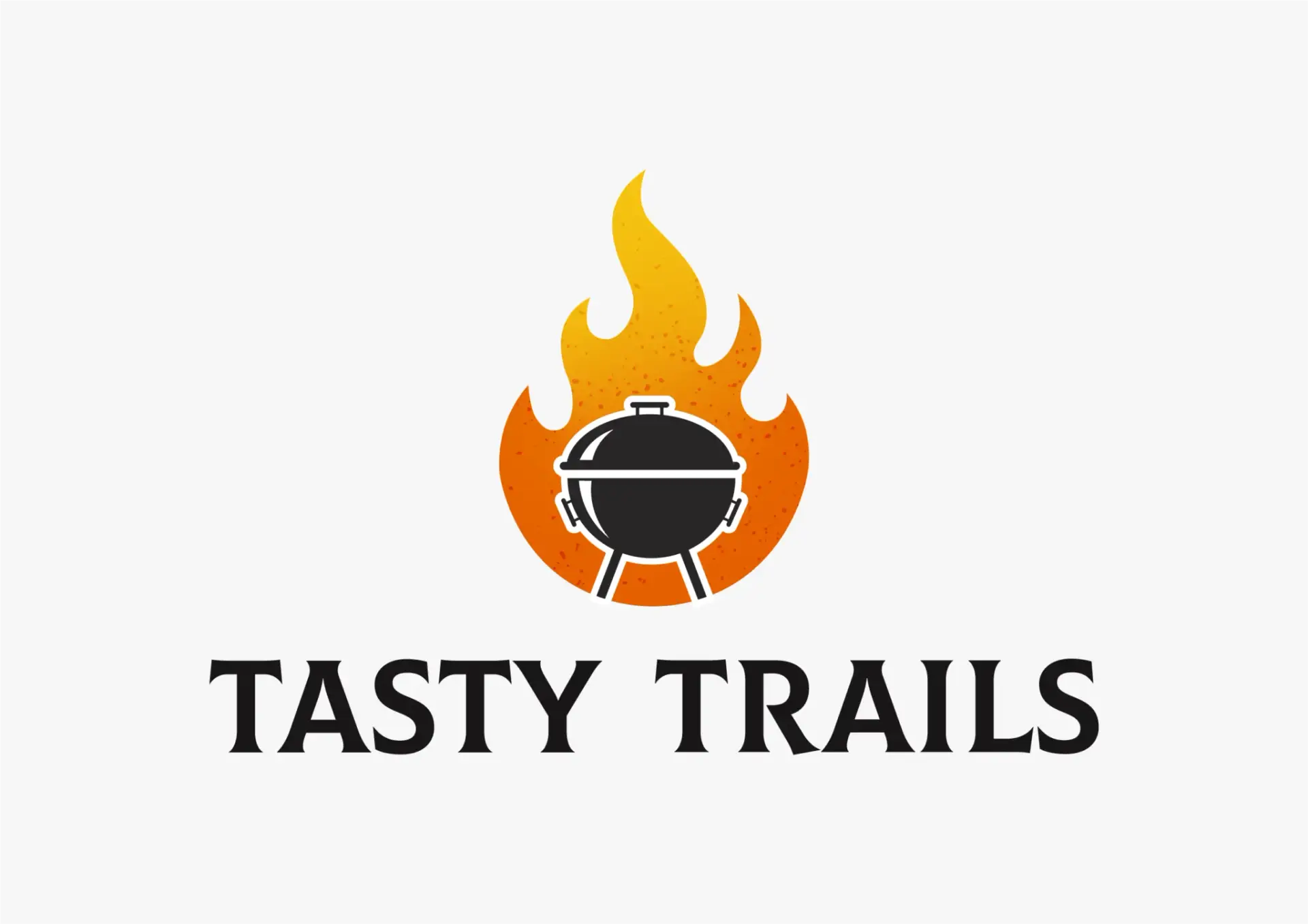 Tasty Trails BBQ brand logo featuring flaming grill icon
