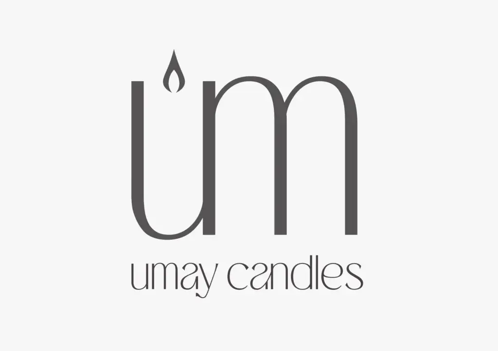 Umay Candles minimalist candle brand logo with flame icon