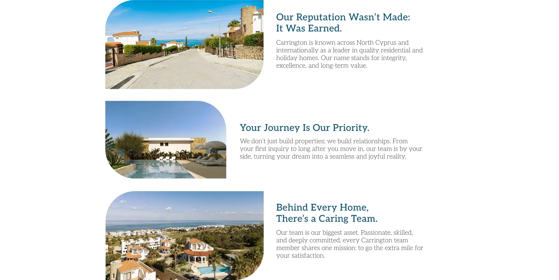 Carrington residential communities in Northern Cyprus showcasing quality holiday homes, coastal living and a trusted customer focused property developer