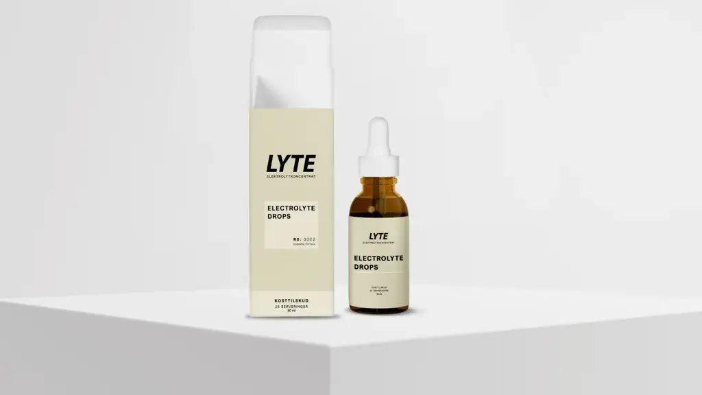 LYTE electrolyte drops dietary supplement packaging design featuring a minimal beige box and dropper bottle