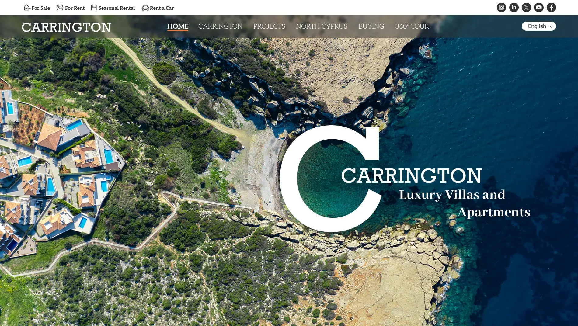 Aerial view of luxury seafront villas with private pools in Northern Cyprus by Carrington Real Estate