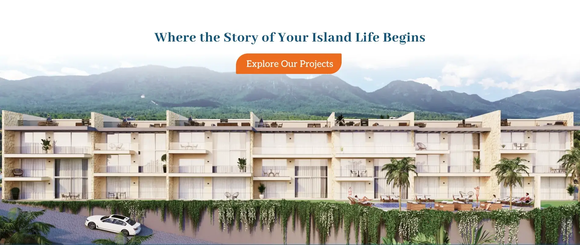 Modern residential apartments in Northern Cyprus surrounded by mountains and Mediterranean nature showcasing new property developments and investment opportunities