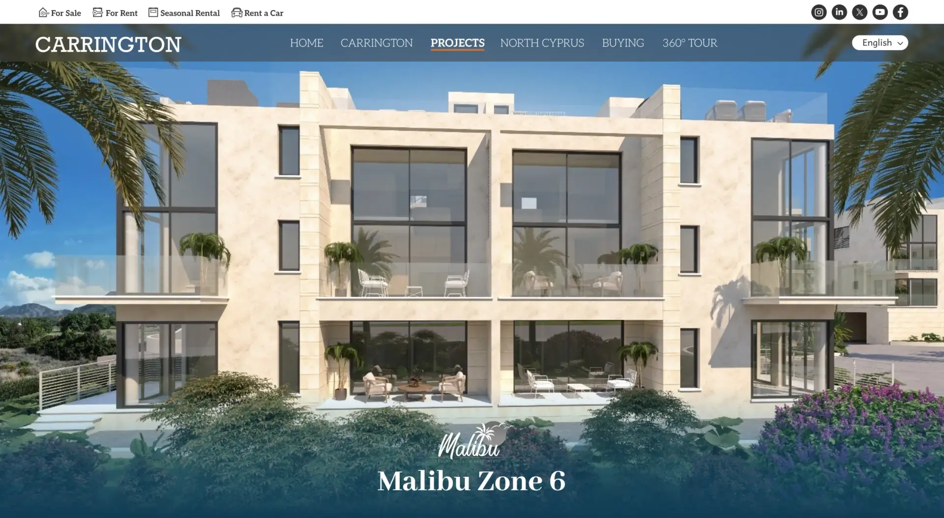 Malibu Zone 6 luxury apartment development in Northern Cyprus with modern Mediterranean design and landscaped surroundings