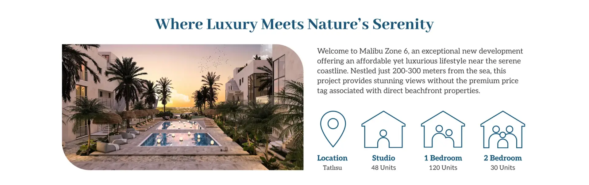 Malibu Zone 6 in Tatlısu, offering affordable luxury apartments close to the sea with strong real estate investment potential in Northern Cyprus