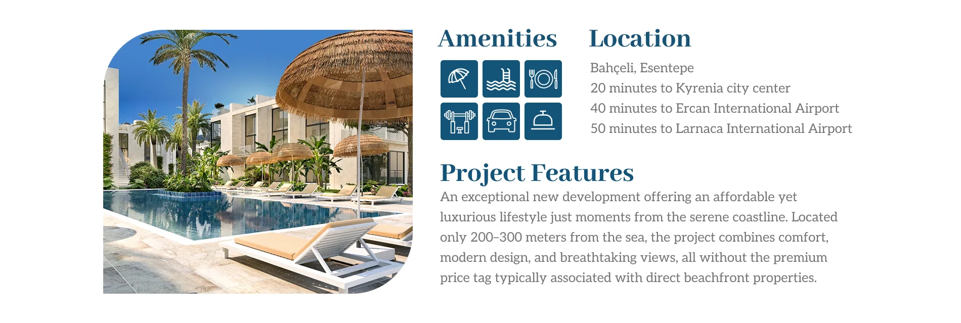 Malibu Zone 6 in Bahçeli Esentepe with resort style pool area and contemporary coastal residences in Northern Cyprus