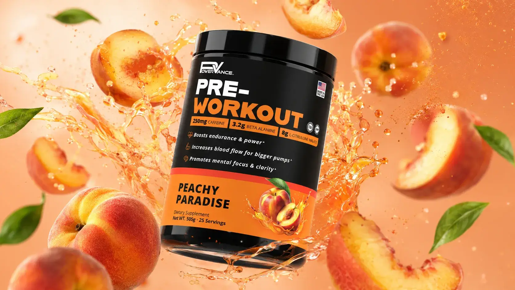 Power Vance pre-workout and whey protein packaging design